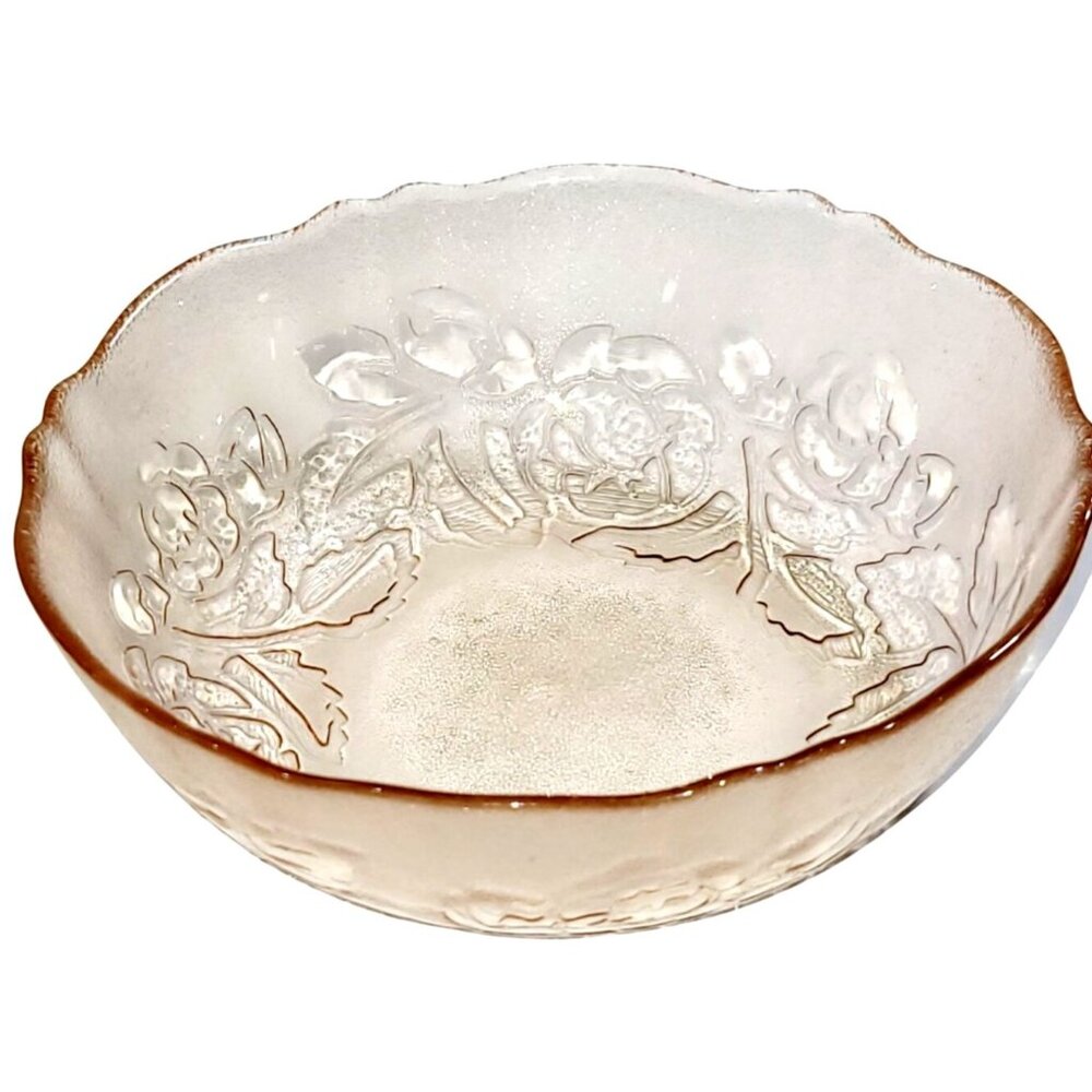 Vintage Arcoroc Rosa France Rosaline Pink Glass Salad or Fruit Bowl 6" Floral